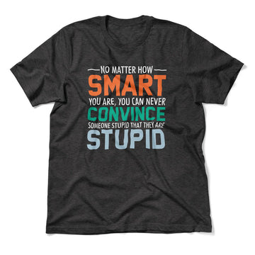 No Matter How Smart You Are, You Can Never Convince Someone That They Are Stupid Men/Unisex T-Shirt in Dark Grey Heather color